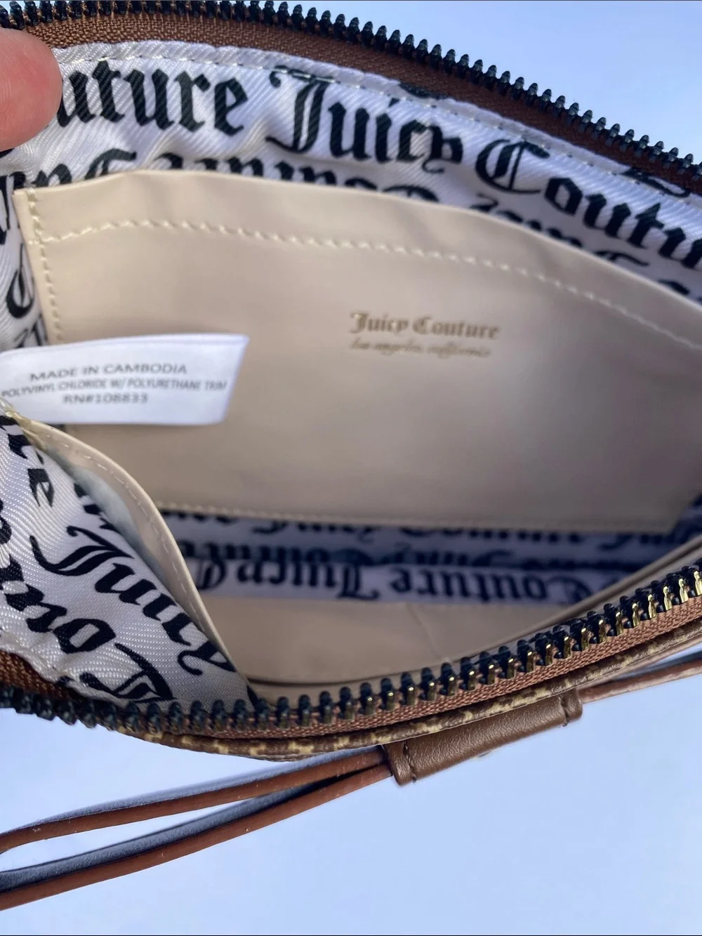 Juicy Couture Brown Logo Wristlet with Bow Detail